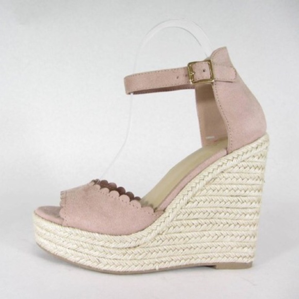 DUSTY MAUVE SCALLOPED ESPADRILLE WEDGES - Picture 6 of 7
